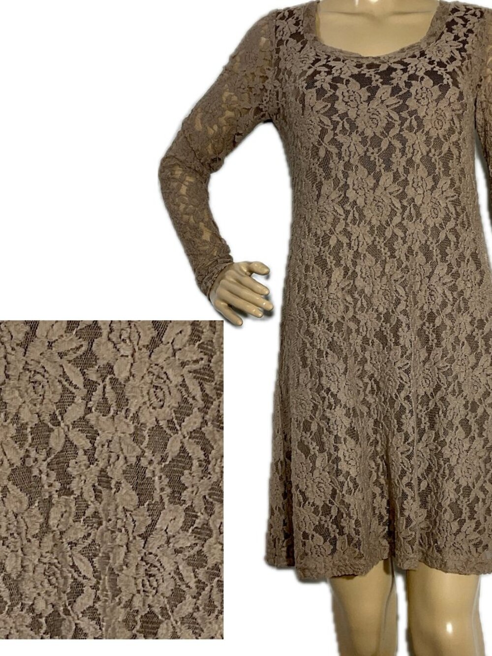 Uncle Frank Sz Small Taupe/Tan Lace Dress Made in the USA